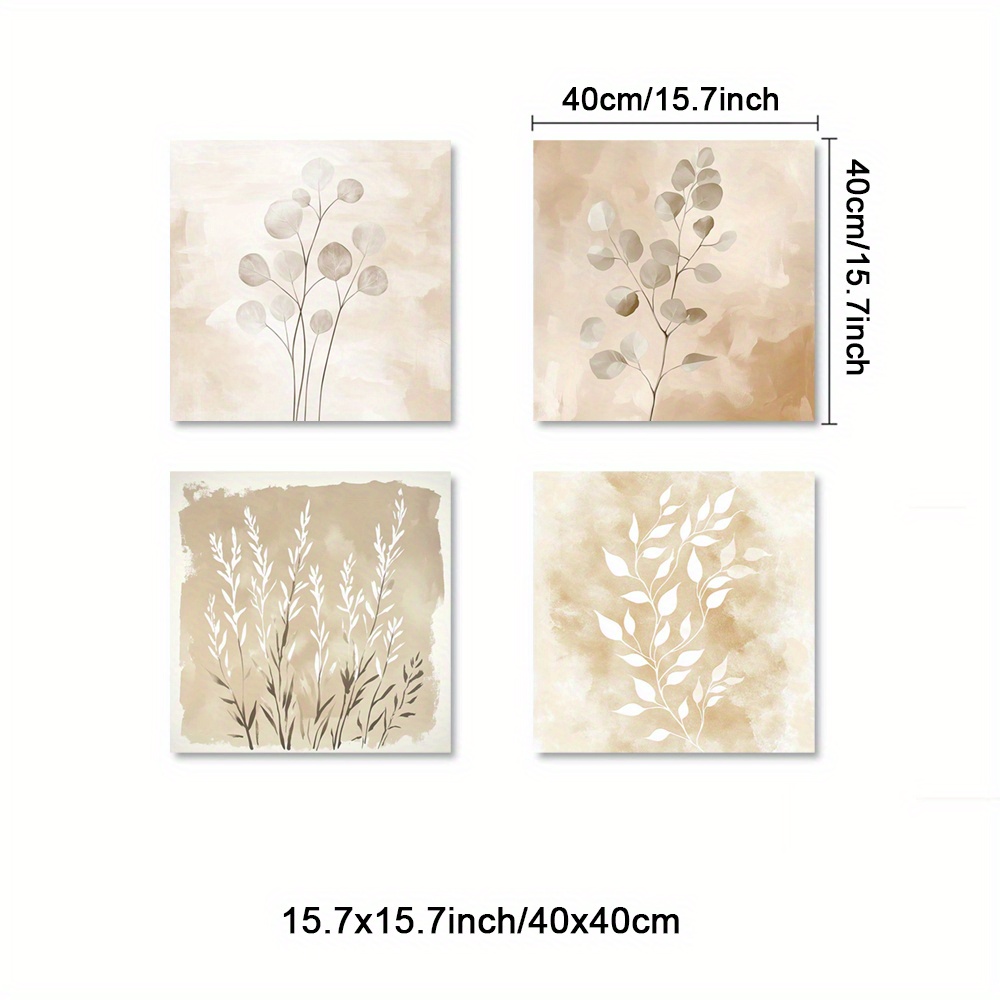 TEMU Set Of 4 Unframed Botanical Poster, Minimalist Paintings, Watercolor Art Prints, Leaf Canvas Print Wall Painting, Background Paintings, Decor,
