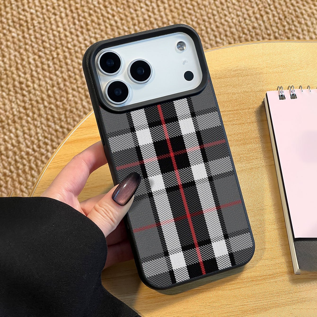 Phone Case: 1 Tpu Material Classic Checkered Black Gray Red White Pattern Texture Phone Case For Iphone 17/16/ 15/ 14/ 13/ 12/ 11/ Plus/ Pro/ Pro Max 17air