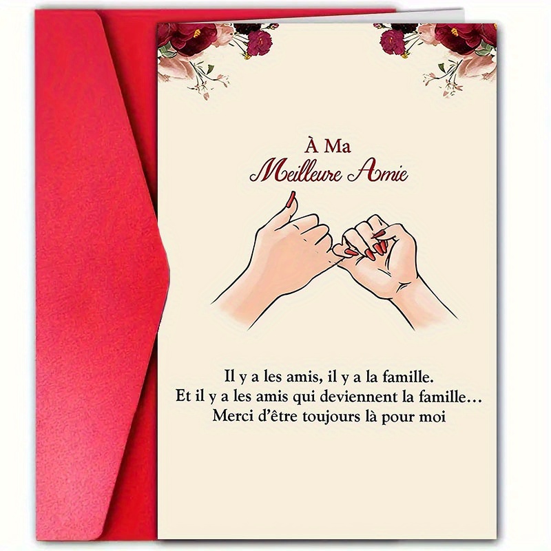 TEMU Carte de vœux d' française 1 pièce avec enveloppe, message « à mon meilleur ami », motif floral, papier de haute qualité - Parfaite pour les
