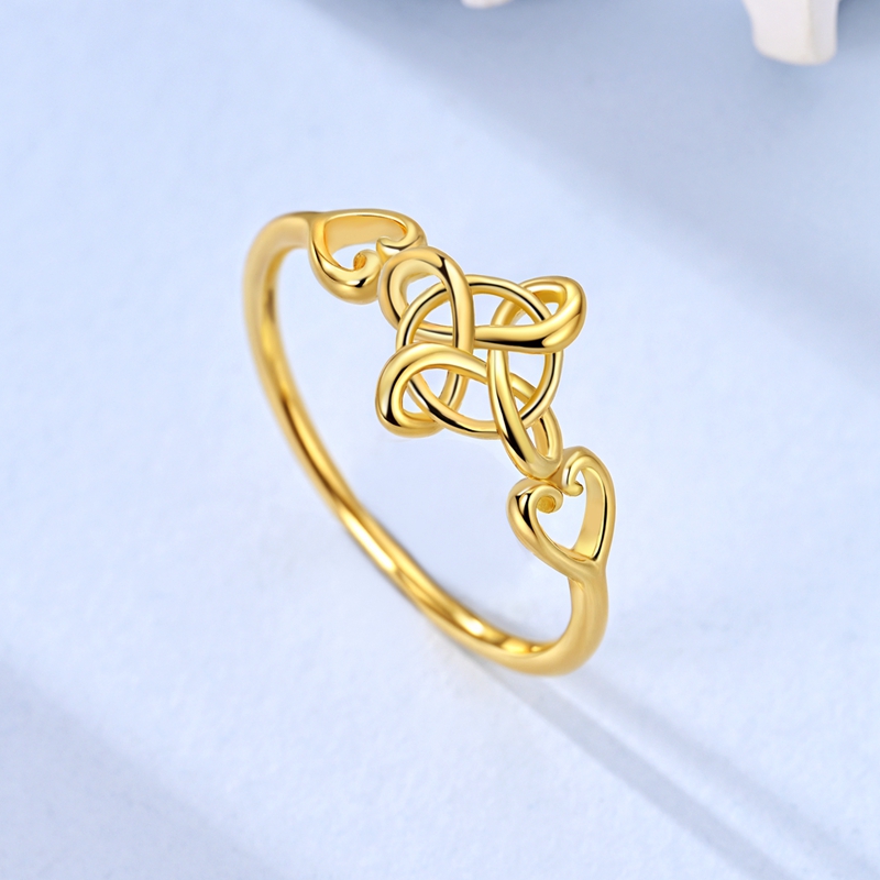 Women's 925 Sterling Silver Golden Celtic Knot Ring