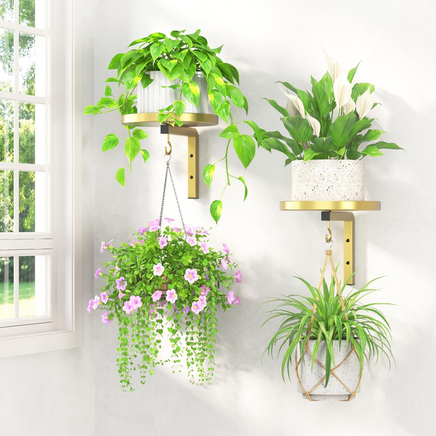 TEMU Lot de 2 étagères murales porte-plantes, supports de fenêtre en métal pour plantes, présentoir à fleurs moderne pour décoration extérieure de