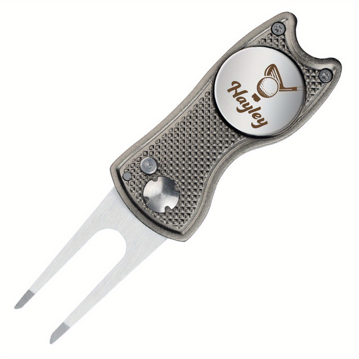 TEMU Customizable Golf Scratch Repair Tool- Personalized Name/text, Retractable Magnetic Golf Mark, Ergonomic Grip, Durable Aluminum Alloy