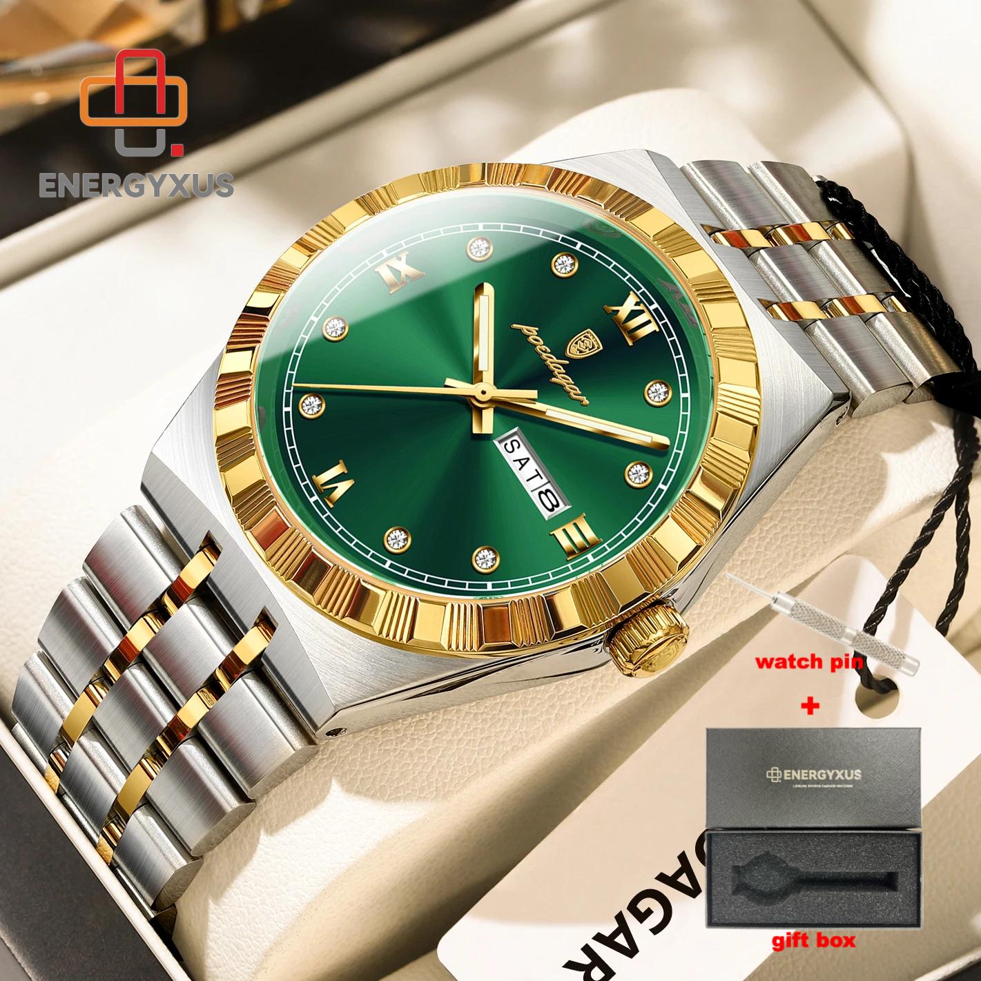 TEMU Energyxus Original Luxury Man Date Luminous Wristwatch For Men Stainless Steel Casual Men's Watches, Without Battery
