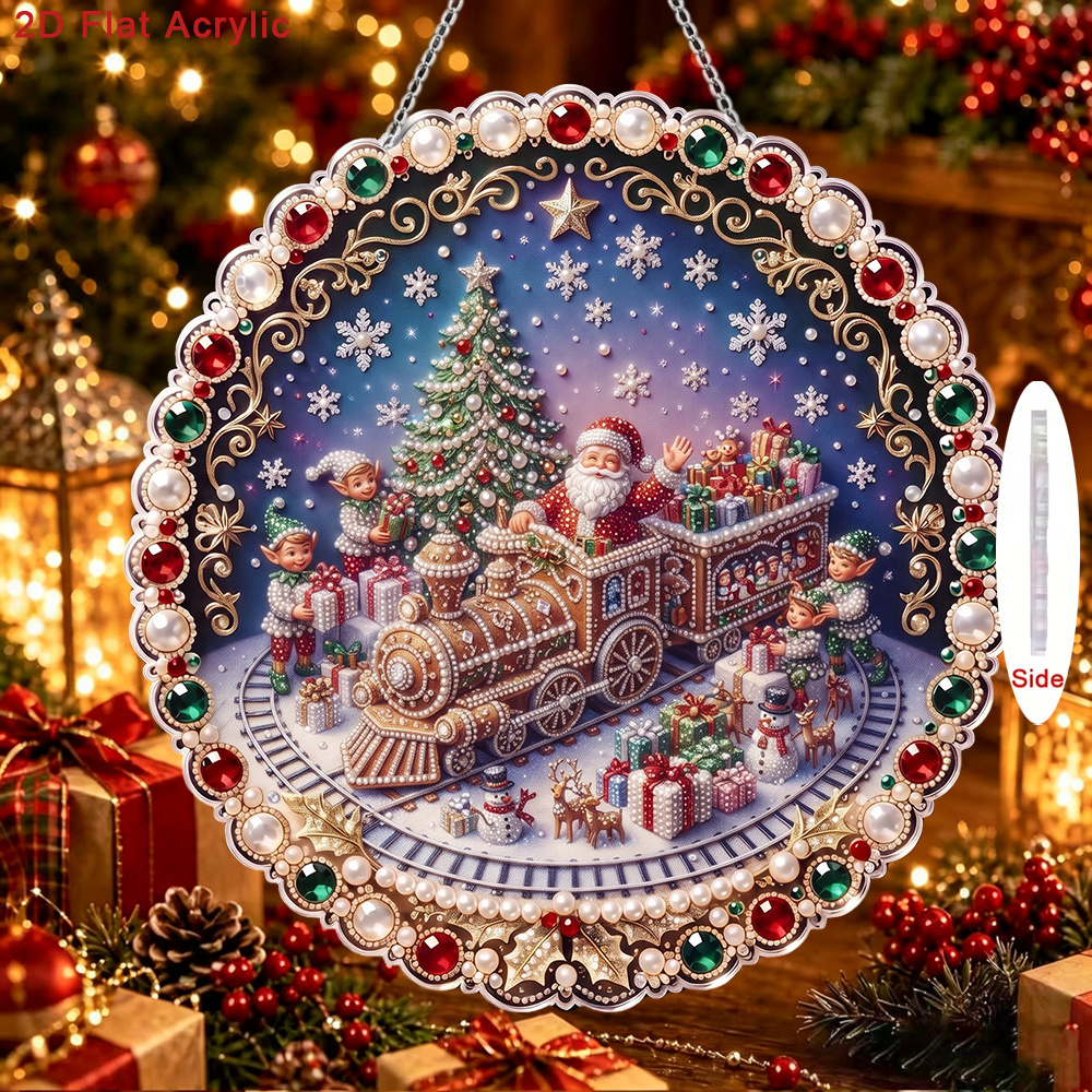 TEMU Kit de pendentif plat 2D à faire soi-même avec perles acryliques et strass, impression ondulée ronde 2D/plate, avec motif train en pain d'épices