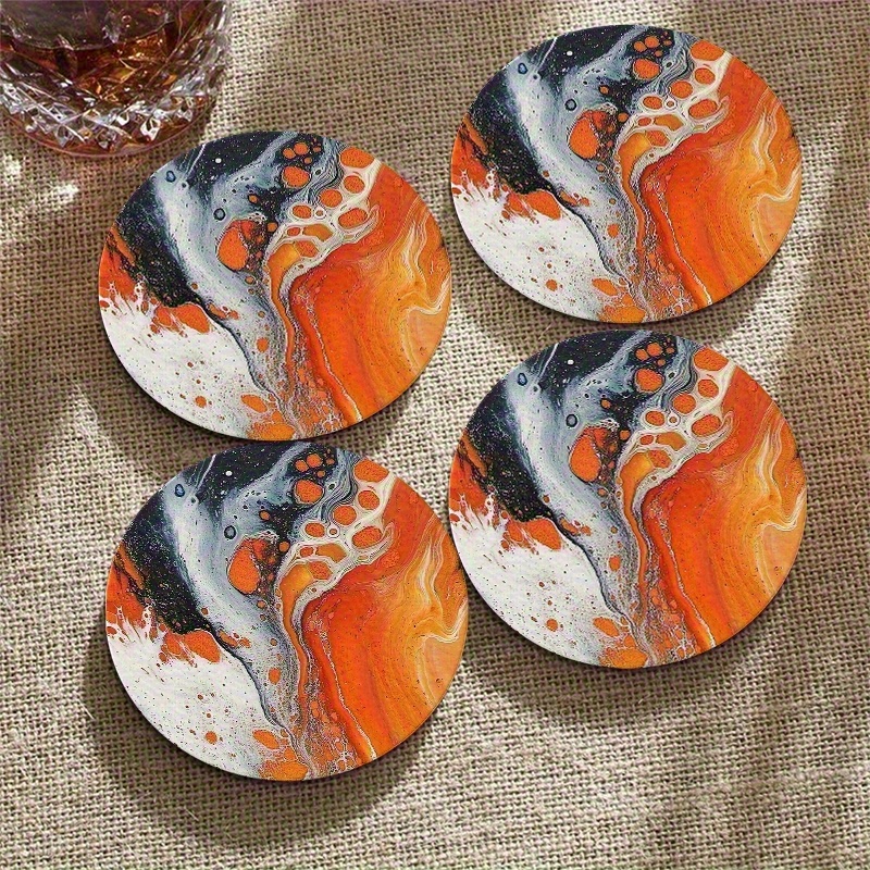 TEMU 4pcs Wooden Coasters - Abstract Striped Design, Durable Hand-washable Table Protectors For Kitchen & Dining Room - Unique Artistic Pattern,