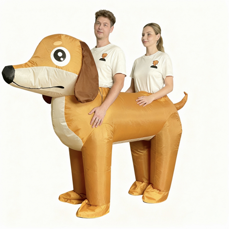 TEMU 2-person Inflatable Dachshund Costume For Adults, Funny Sausage Dog Couple Costume With Cute Cartoon Design, Oversized Full-body Inflatable