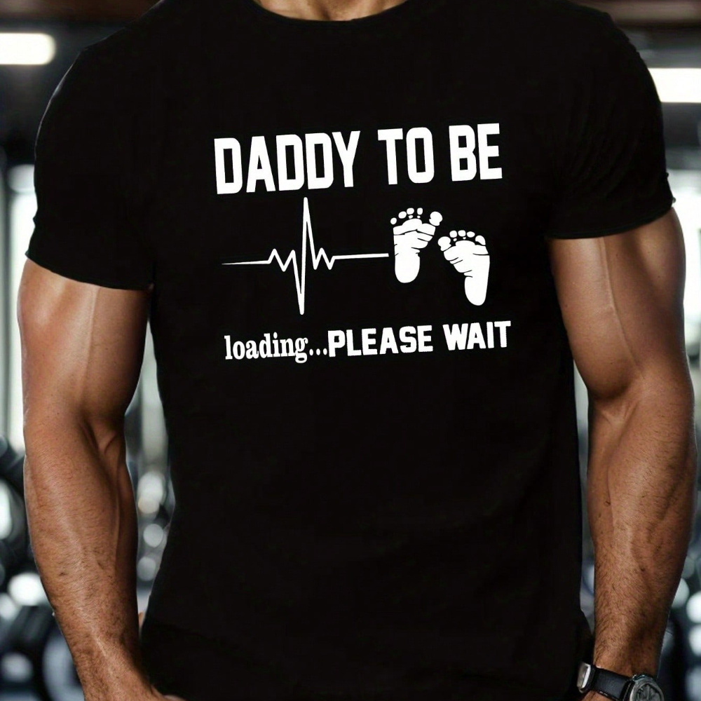 

daddy To Be"letter Printed Top, Men's Comfortable Short Sleeved Round Neck T-shirt, Summer Outdoor Clothing, For Daily Casual Wear, Couple Clothing 2025family T-shirt