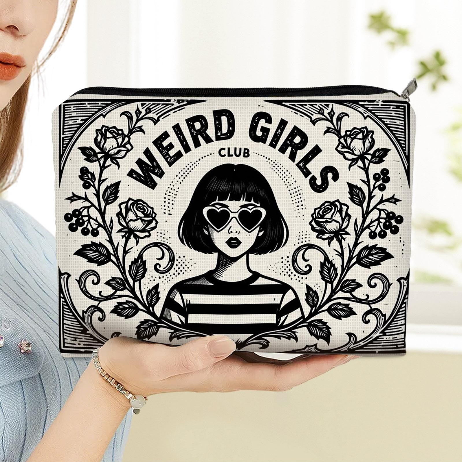 TEMU 1pc Material Double-sided Printed Weird Retro Pattern Makeup Bag Dark Storage Bag Daily Bedroom Vanity Storage