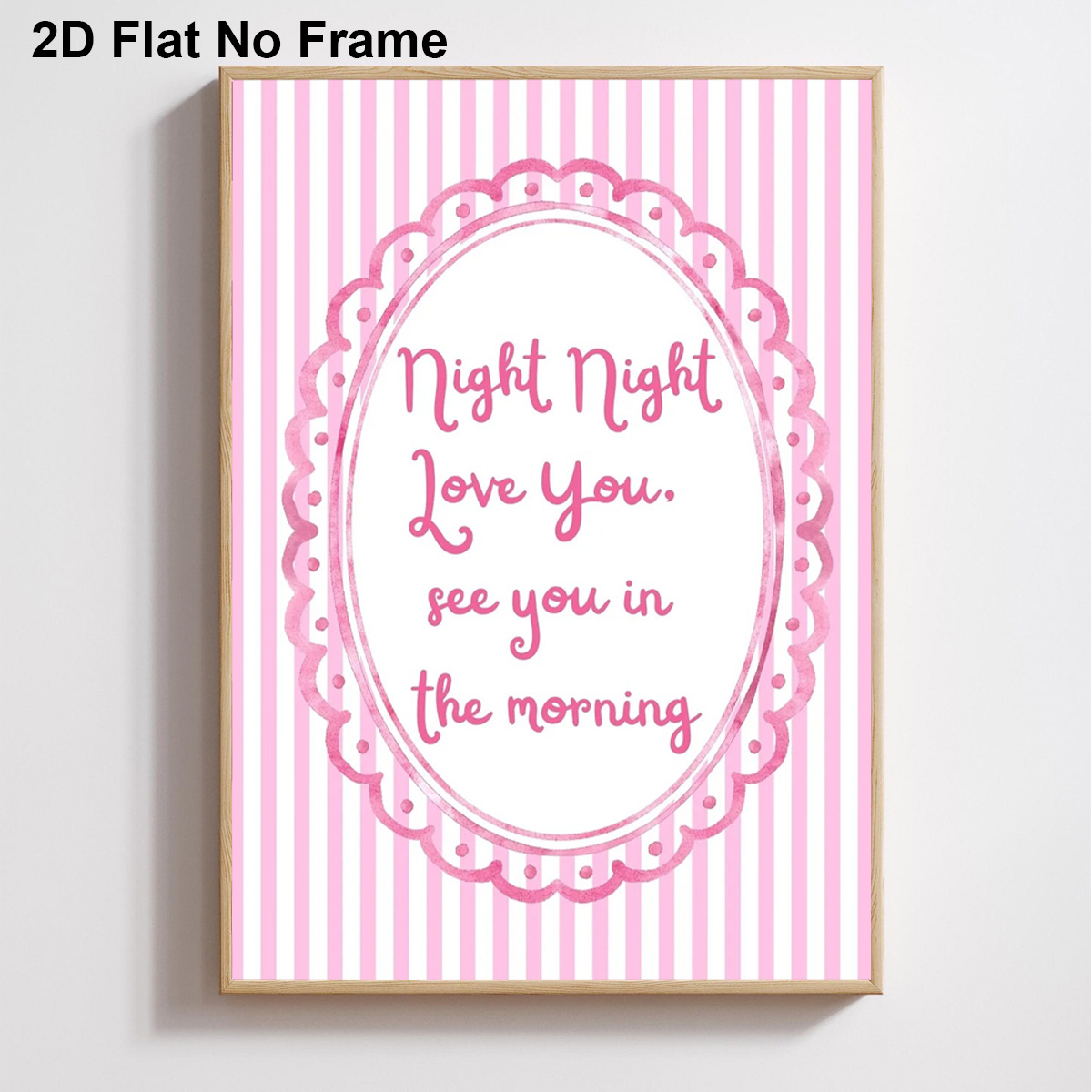 TEMU 2d Flat, 2d Flat, 1pc Frameless Canvas Poster, Night Night Love You. In The Morning, Pink Watercolor Font On Pink Striped Background, Wall Art,