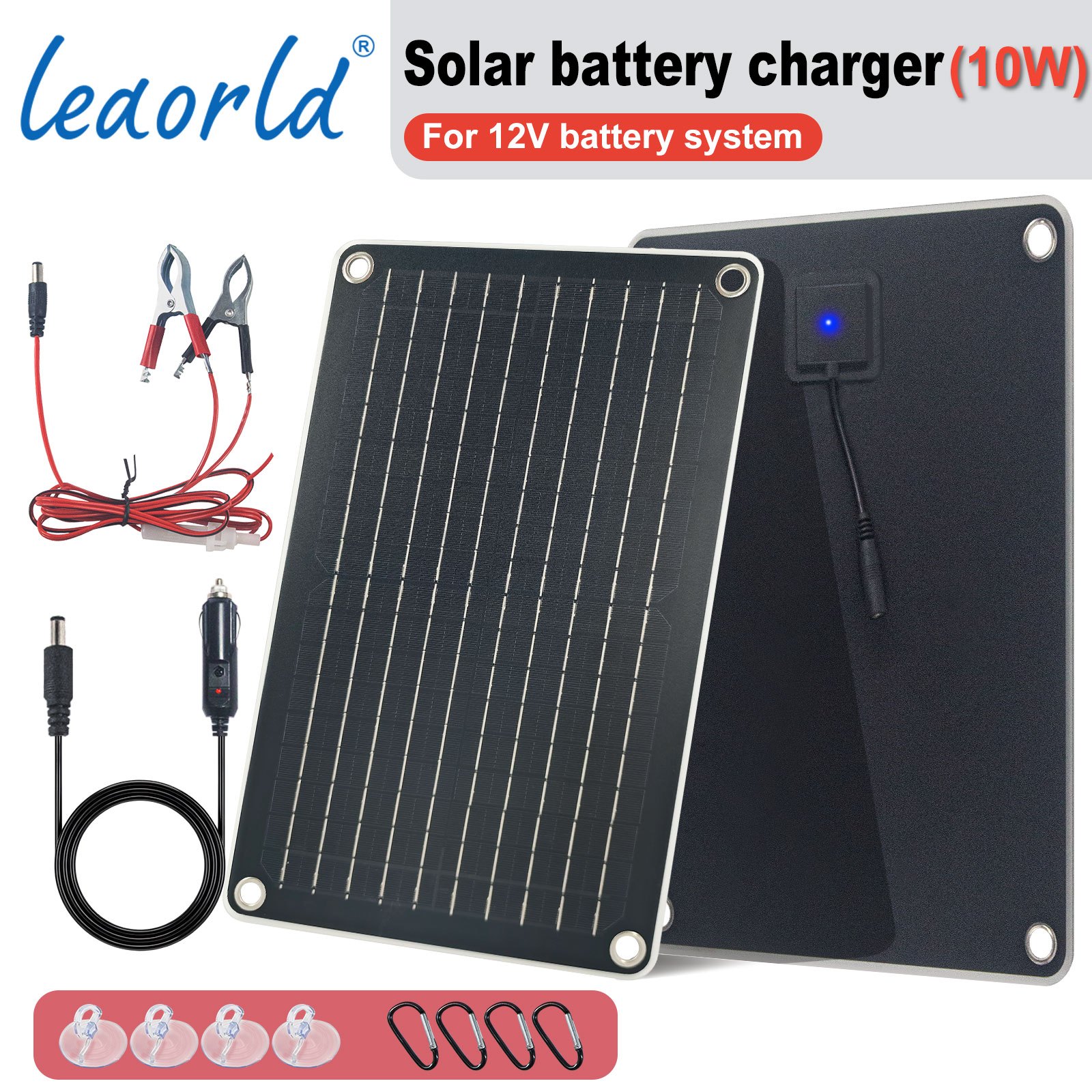 Leaorld 12v 10w Mppt Solar Battery Charger Maintainer, Solar Panel Charging Kit For 12v Battery For Marine Rv