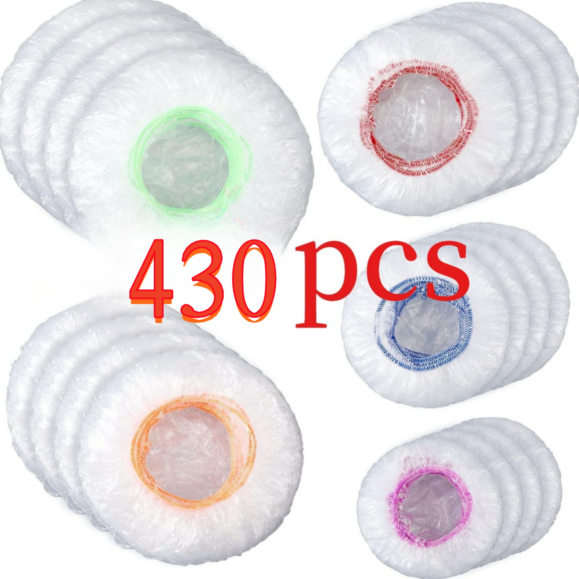 Image of 230/430/530pcs Durable Plastic Bowl Covers, For Kitchen Use, Elastic Reusable Food Covers, Ideal For Bread, Storage, And Outdoor Activities