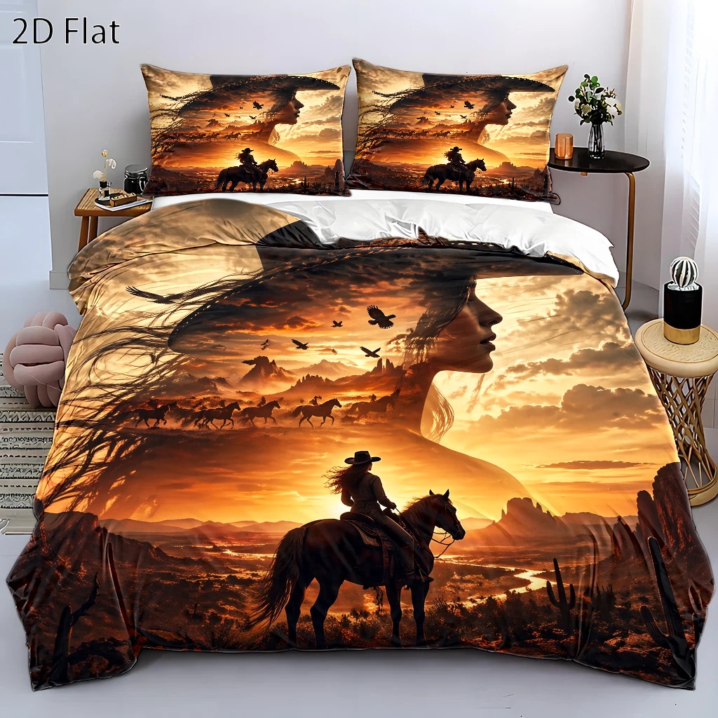 TEMU 3pcss Western Cowboy Style Duvet Cover Set, 3pcss Bedding (1* Duvet Cover   2* Pillowcases), Suitable For And Machine Washable, Invisible Zipper