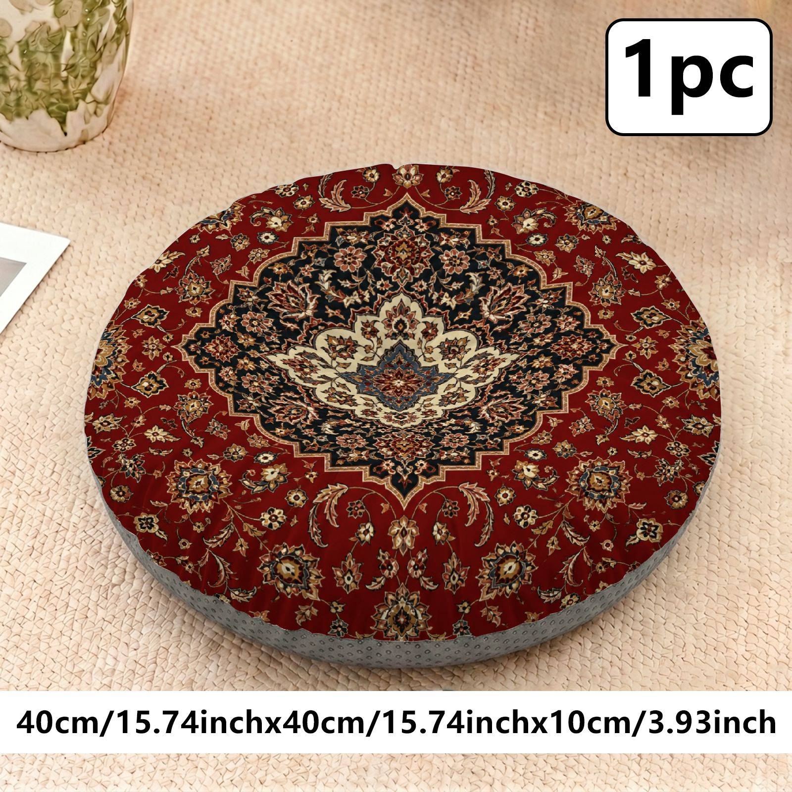 TEMU 2d Flat 1pc Persian Mandala Red Soft Microfiber Filled Round Pillow 16x16 Inch Pattern Leisure Seat Cushions, Indoor And Outdoor Seat Cushions,