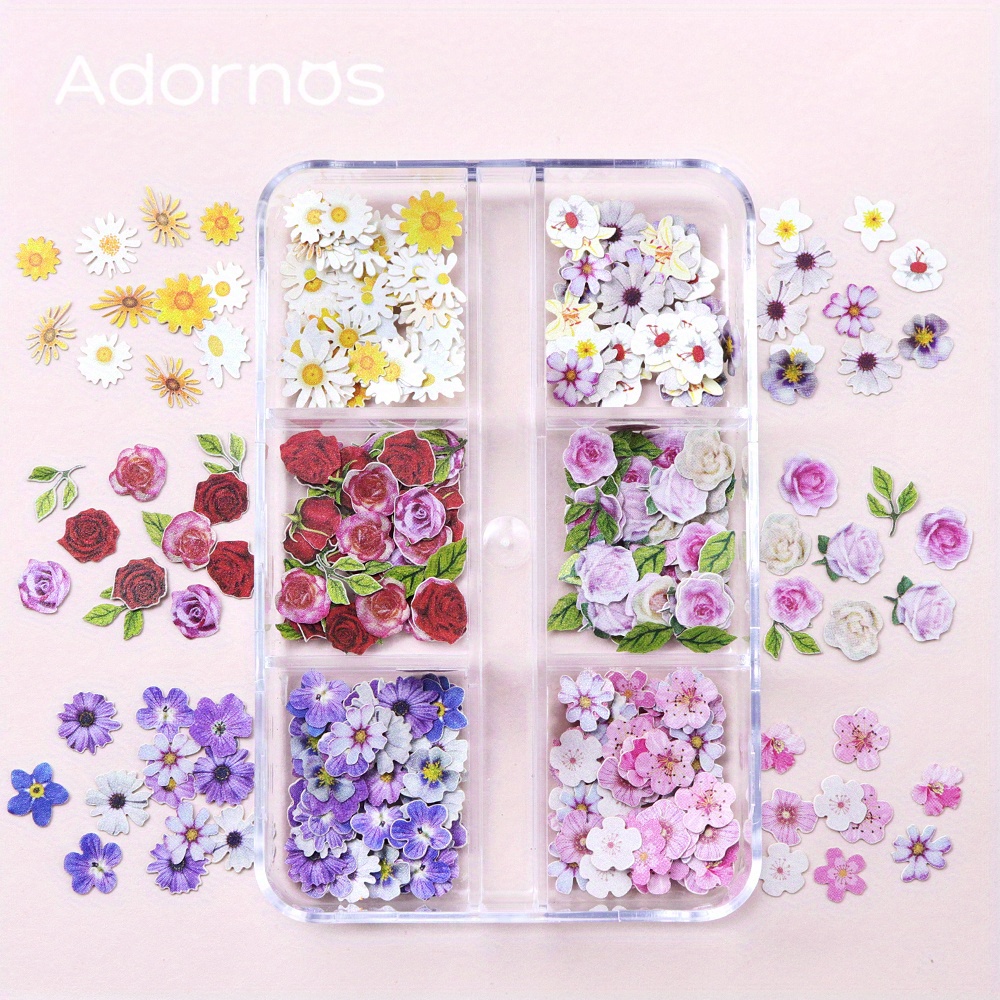 Image of 6 Grids/box Flowers Wood Chips Epoxy Resin Filling Additions Mixed Flower Leaf Valentine's Day Jewelry Making Art Crafts