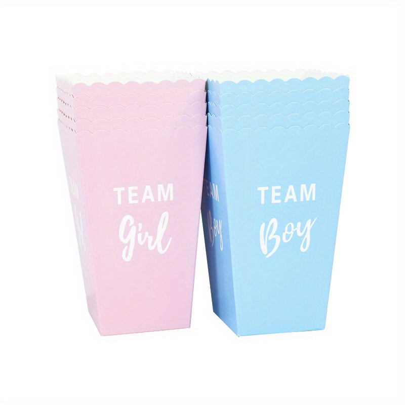 E-shop 6er-Pack Gender Reveal Party-Geschenkboxen – Team & Design, Rosa und Blaue Papierboxen mit Wellenkanten für Geburtstag, Baby Shower oder