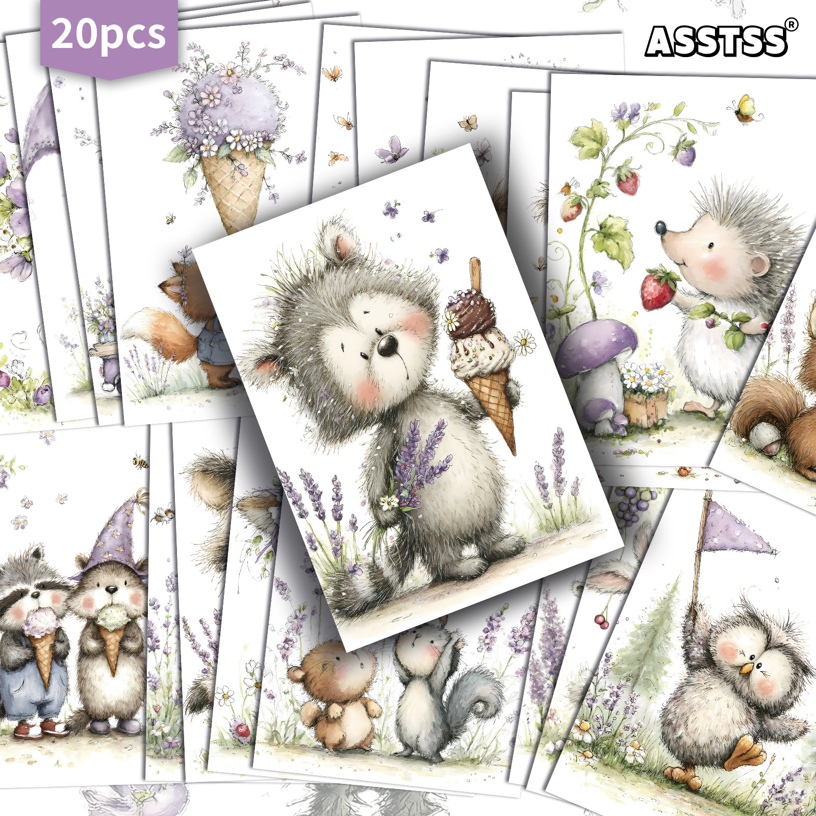 TEMU 20-pack Asstss Cute Little Animals And Cards - 4x6 Inches Junk Journal Paper, Classic Pinup Illustrations, Collectible Decorative Painting Cards
