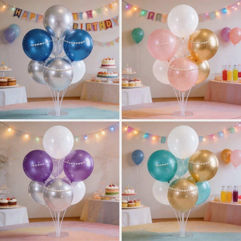 TEMU Kit de support à 4 pièces pour ballons de table à 7 têtes, tiges de support flottant auto-adhésives pour ballons, accessoires pour mariage,
