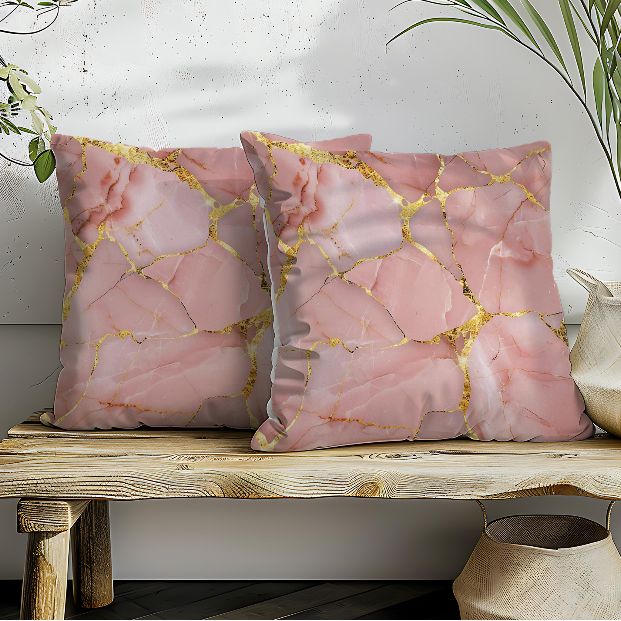 

2pcs Marble Pattern Pink Decorative Polyester Pillowcase, Winter Christmas Decoration, Single-sided Printing, No Pillow , 18*18in, Suitable For Living Room, Bedroom, Sofa And Bed Decoration