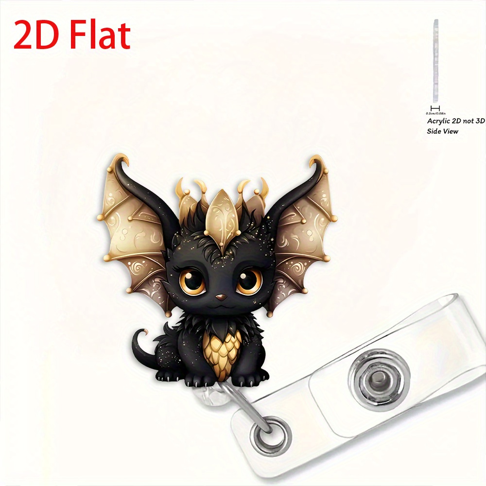 TEMU 2d Acrylic Id Badge Holder, Cute Black Dragon Stretch Badge Roll With Durable Nylon Ribbon, Smooth Retractable Design, Ideal For Office,