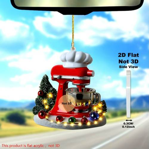2d flat 1 baking theme mini standing mixer pendant durable acrylic ornament with chef hat and mixing bowl design compatible with keychains backpacks phones cars bakers christmas gift in red 2d flat