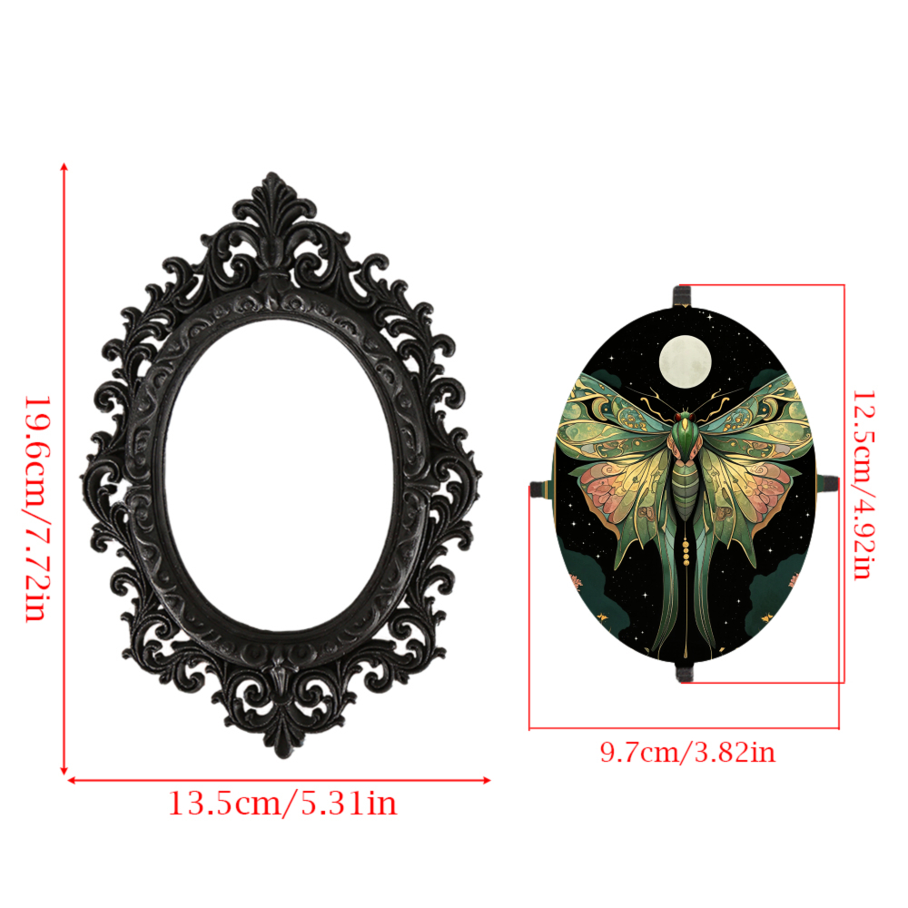TEMU 1pc "moth Under Night" Wall Art In Black Retro Carved Frame - Vertical Oval Panel Mysterious Moth & Moon, Classic Fantasy For Small Spaces, For