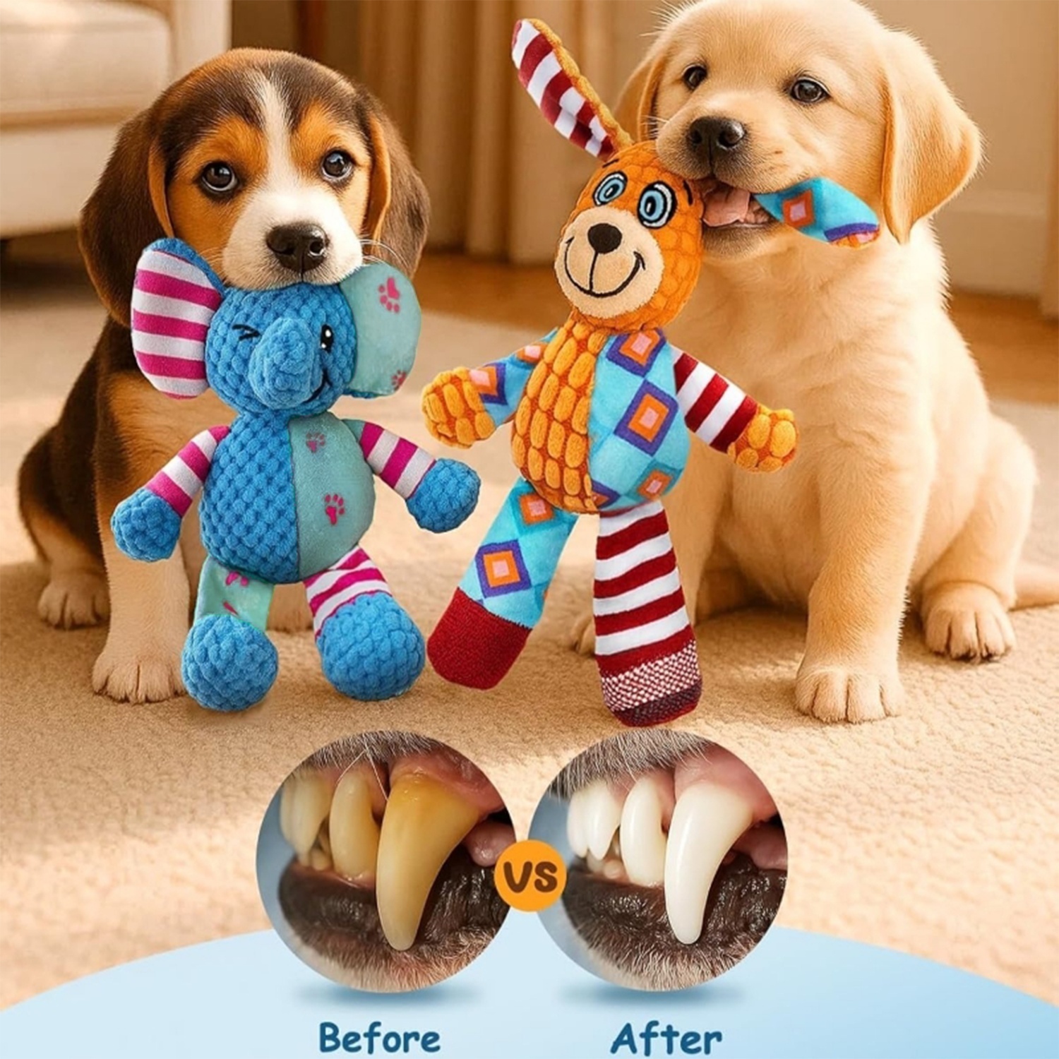 Chew-Resistant Dog or Elephant Plush Toy with Squeaker