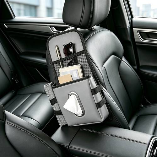 item picture car seat side storage bag can hold tissues keys cards cups gloves sunglasses etc multi functional car storage hanging bag suitable for car seat sides and headrests universal interior accessory