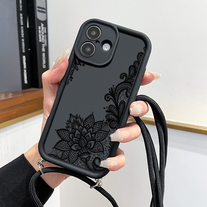 TEMU Custodia per telefono: Accessorio di moda con motivo e laccetto, per iPhone 16 15 14 13 12 11 Pro Max XS XR 7 8 SE2 SE3, antiurto a FJ01