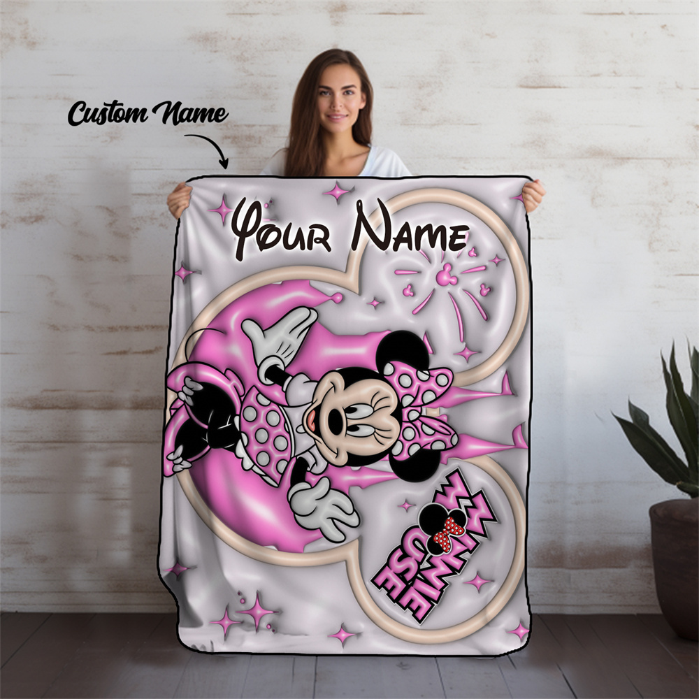 TEMU Mouse Custom Name Flannel Throw Blanket – Contemporary Knitted Soft Warm Fleece Blanket With Anime Cartoon Pattern For Bed, Sofa, Chair – Cozy