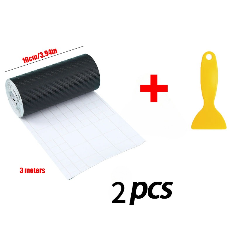 Image of 2pcs 3d Carbon Fiber Tape Set, Black Car Bumper & Door Sill Trim Stickers, Self-adhesive Decorative Protection Film For Styling, Universal Auto Diy Accessory