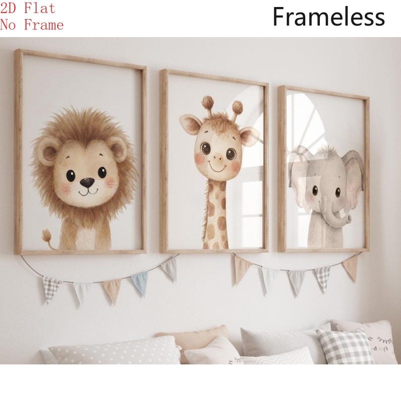 TEMU 2d Flat, Set Of 3 Modern Vertical Baby Lion Giraffe Elephant Nursery Wall Prints - Unframed Suitable For Nursery Decor, Lion Giraffe Elephant