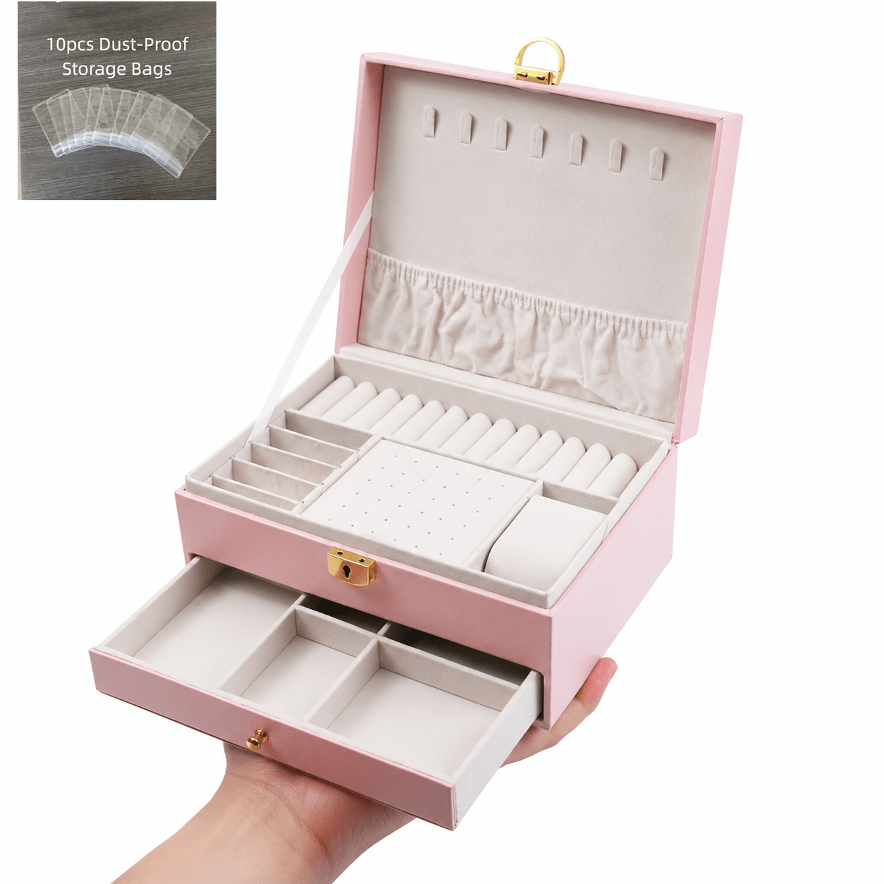 Large Capacity Lockable Jewelry Box, Multi-Drawer Jewelry Box, Multi-Functional Jewelry Display Case, Jewelry Storage Box, Ring Necklace Bracelet Organizer, Gift for Women, Holiday Gift, Back-to-School Gift, Opening School Season Gift