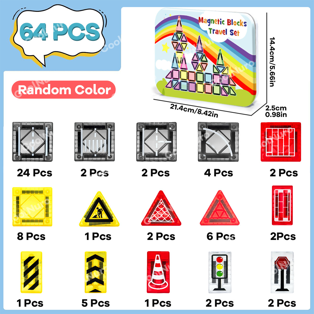 Image of Mini Size Magnetic Travel Toys With An Iron Box For Kids Ages 3+, 32/64pcs Portable Magnetic Building Blocks, Stem Sensory Toys For Learning, Best Birthday Or Halloween Gifts, Random Color/style