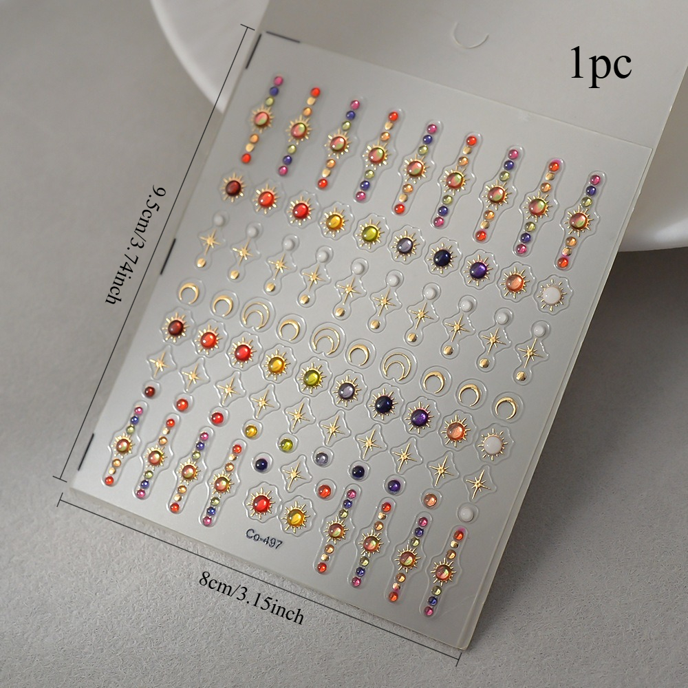 1pc 5d Embossed -pointed Star Red And Yellow Colored Gel Bead Nail Stickers, Diy Nail Decoration Party Supplies.