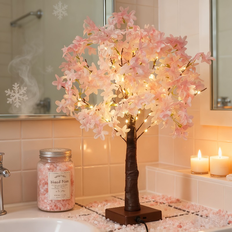 Simulation Cherry Tree Blossom Lamp – Iron Art USB Night Light With Warm White LEDs, Ideal For Tabletop Or Shelf Decor