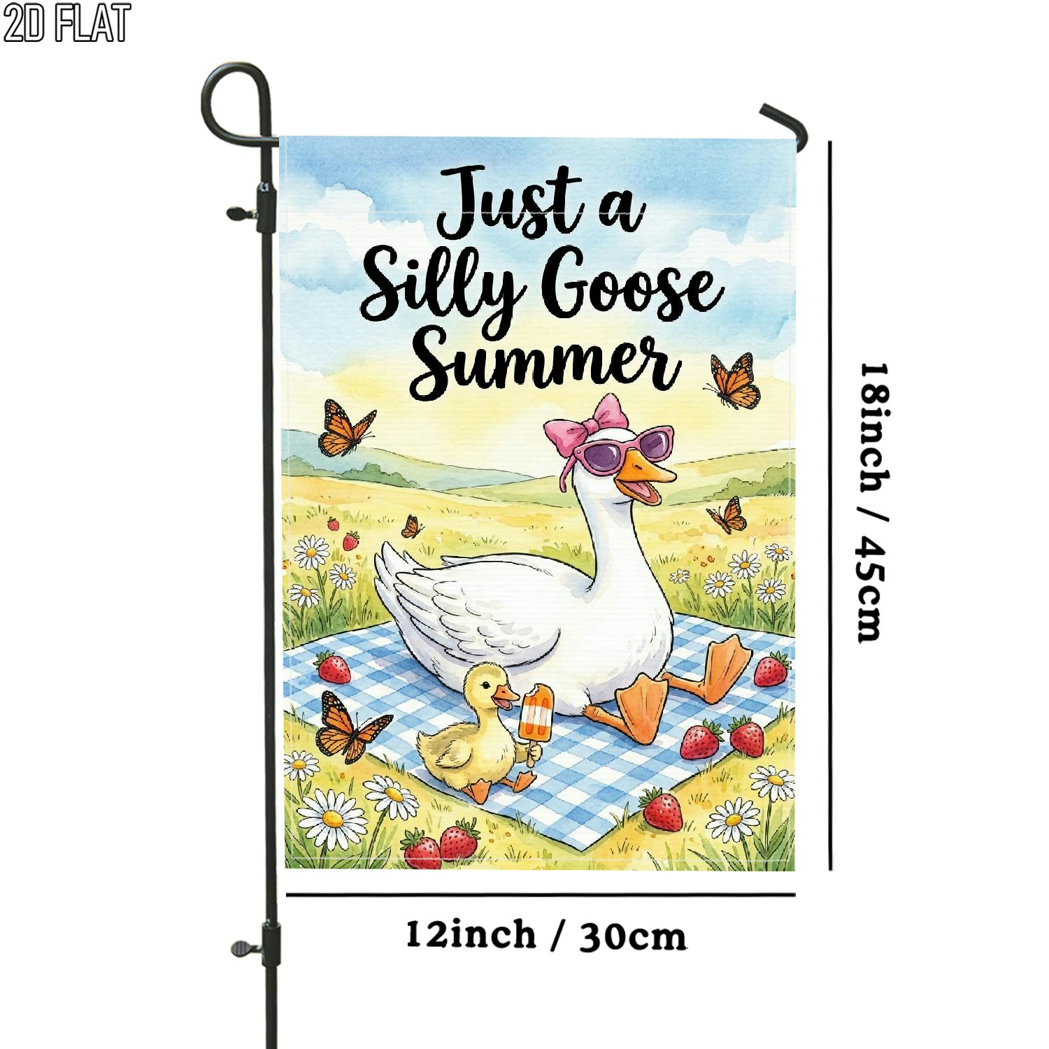 TEMU Drapeau de jardin extérieur plat 2D - 2D Plat - 2D Plat 1pc, drapeau d'été amusant de canard de dessin animé jaune et vert, drapeau de jardin de