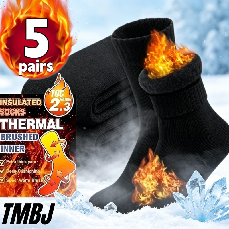 TEMU 5-pair Heavy-duty Upgraded Extra-thick Plush-lined Snow Socks For Winter - Extra Large, Thickened, Soft, Comfortable, And Double-warmed With
