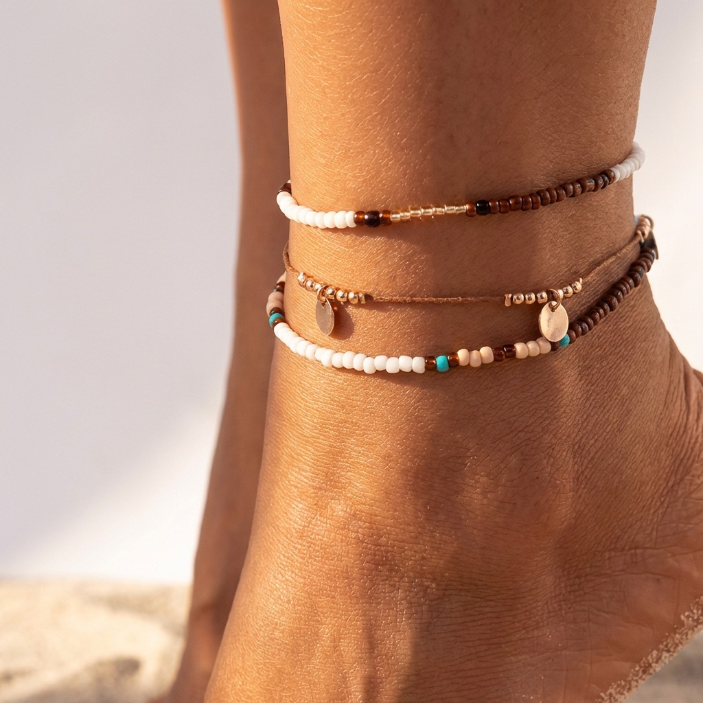 Bohemian Style Beaded Anklet Set, Women's Jewelry