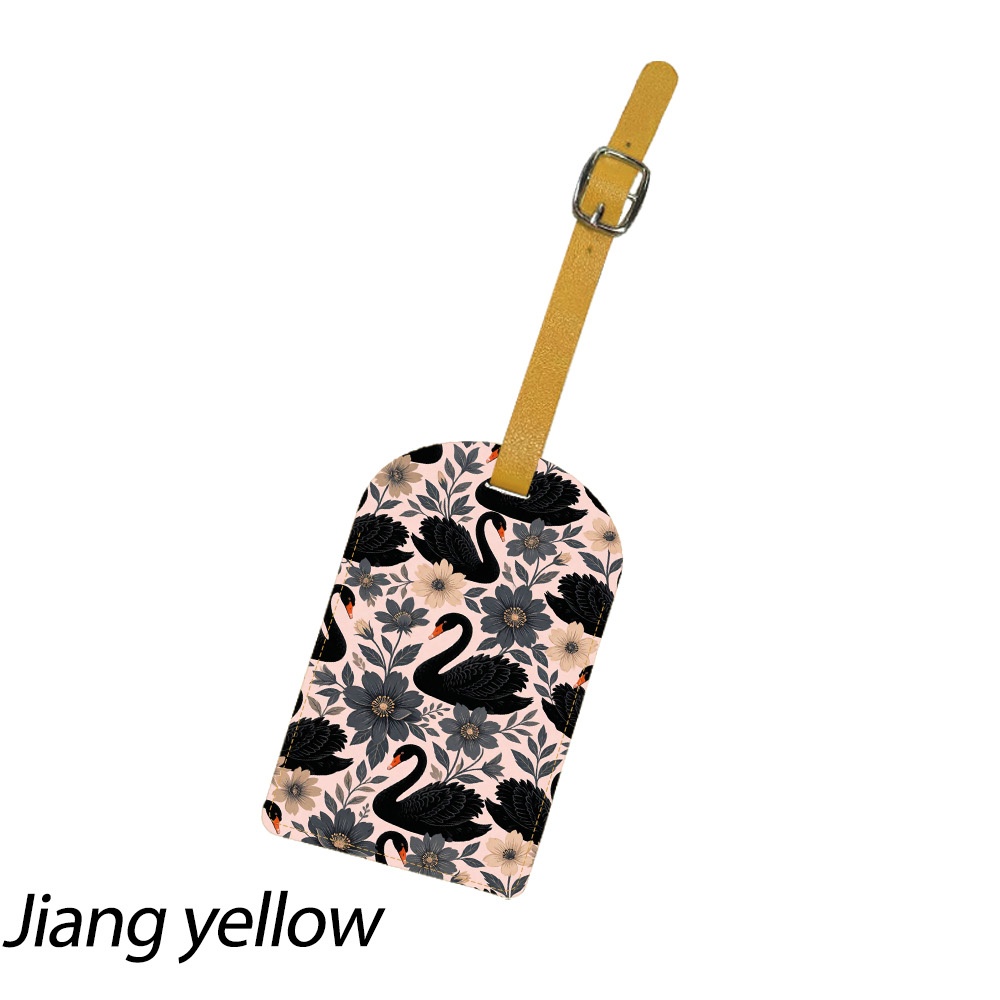 TEMU Black Swan Floral Repeat Pattern Style Luggage Tag, Available In Various Colors, From Faux Leather, Baggage Id Label For Suitcases, Travel