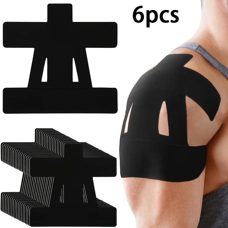 6-pack Shoulder Kinesiology Tape, Pre-cut Shoulder Exercise Tape, Enhances Stability, Breathable, Black