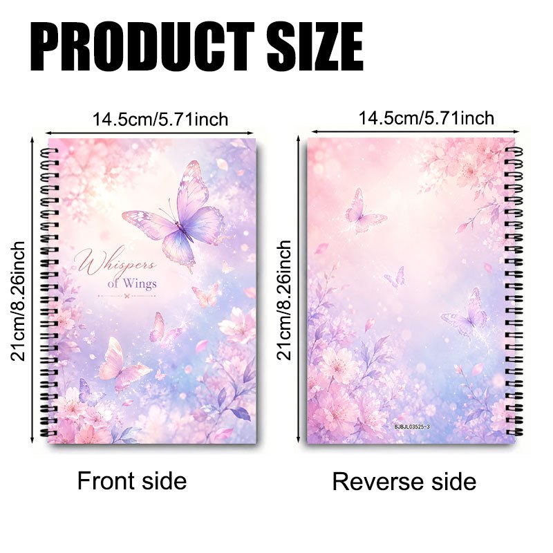 TEMU Soft-mist Powdery Lilac Gradient Smudged Cherry Fresh And Aesthetic , Black Spiral-bound Portable Flip-through Coil Notebook. Thick Inner Pages