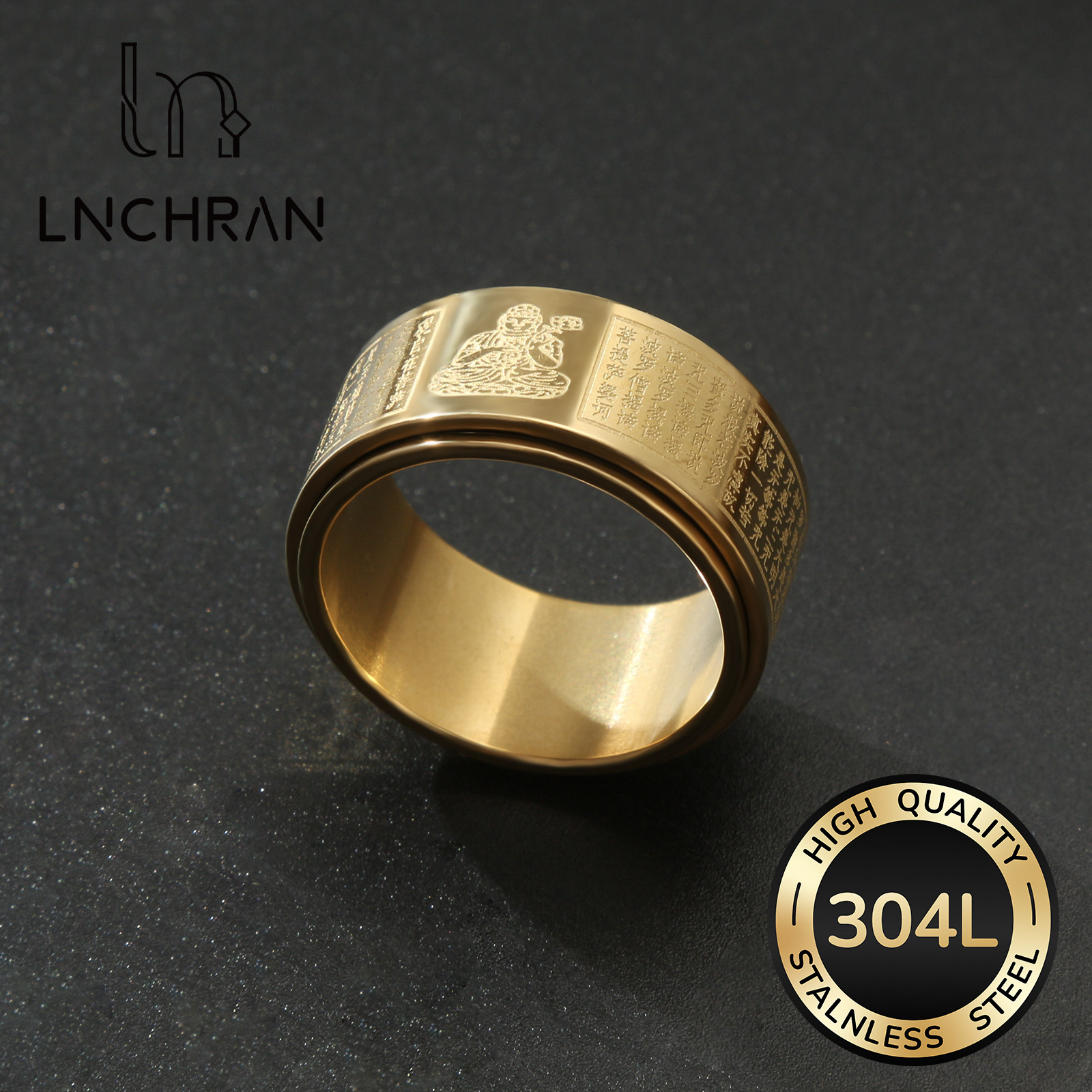 Image of 304l 304l 304l Stainless Spinner Fidget Ring Golden Minimalist Retro Style For Men And Women Versatile Daily Jewelry Unique Band, Without Battery