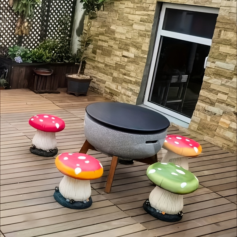 resin mushroom garden stool rustic outdoor Temu