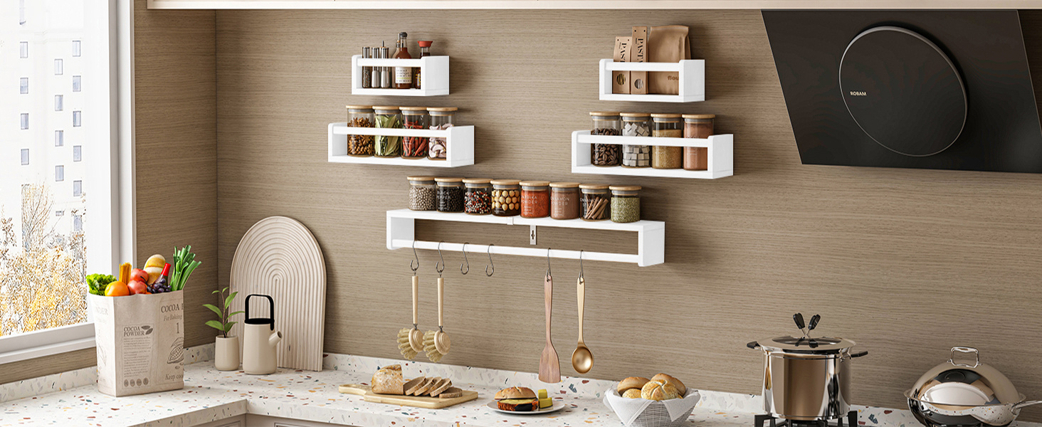 5pcs White Nursery Bookshelves Set - DIY Floating Shelves with 5-Tier Storage (32in, 2x16.5in, 2x10in) - Wall-Mounted Kids Room Shelving Suitable for Nursery, Room, Kids' Room - Easy Assembly, Space-Saving Bookcase