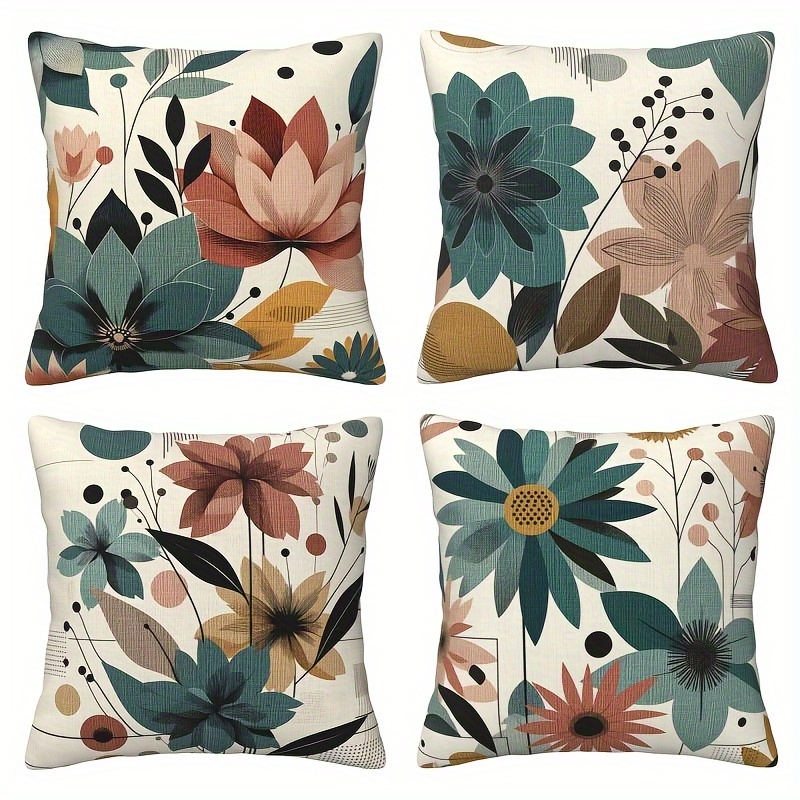 TEMU Juego de 4 fundas de cojín con diseño floral estampado, fundas de almohada suaves y cómodas, regalos perfectos para familiares, y , ideal para