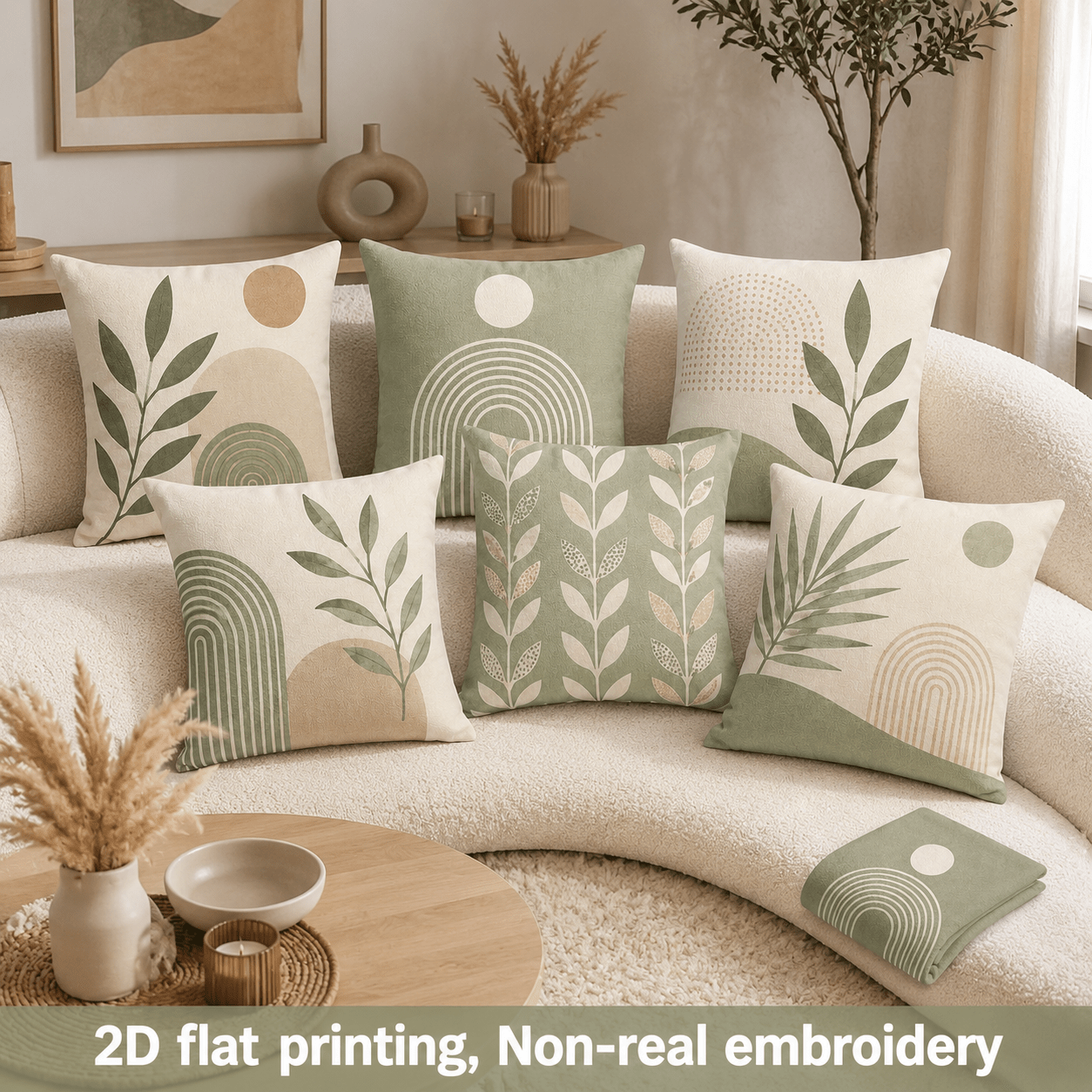 TEMU 6pcs Throw Pillow Cases Without Pillow Core, 2d Flat Single-sided Printing, French Fresh Style Green Plant Pillowcase, Suitable For Living Room