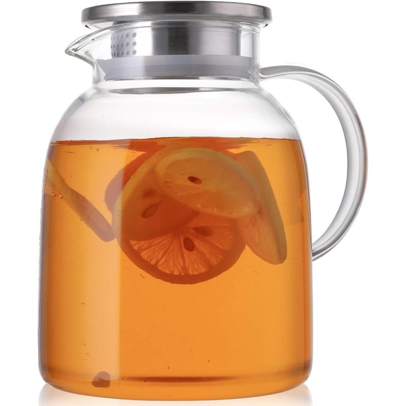 2 liter 68 ounces glass pitcher with lid large glass beverage pitcher glass water pitcher with lid and handle carafe for iced tea wine coffee milk and juice beverage