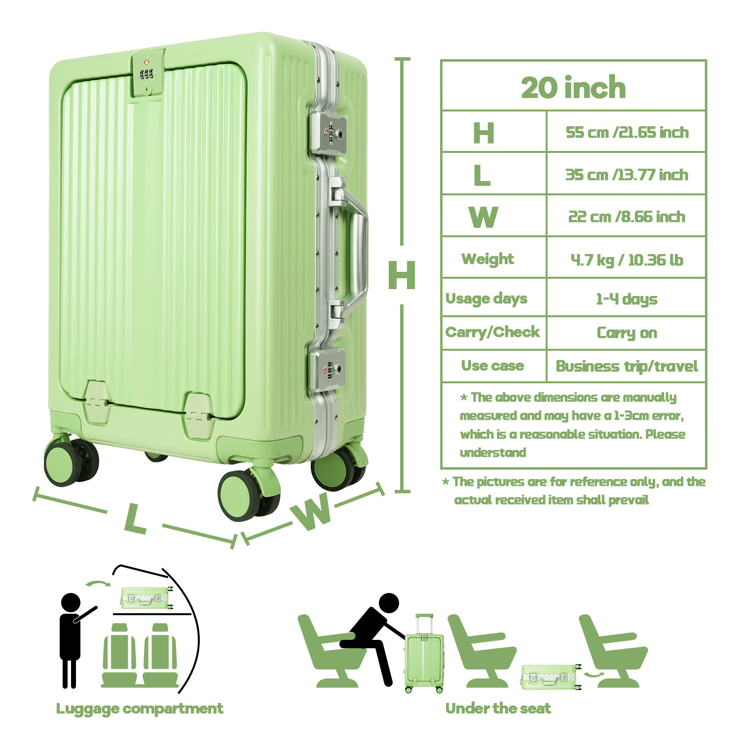 Basic 20 Inch Suitcase Size Youggeli 20 Inch Premium Front Opening