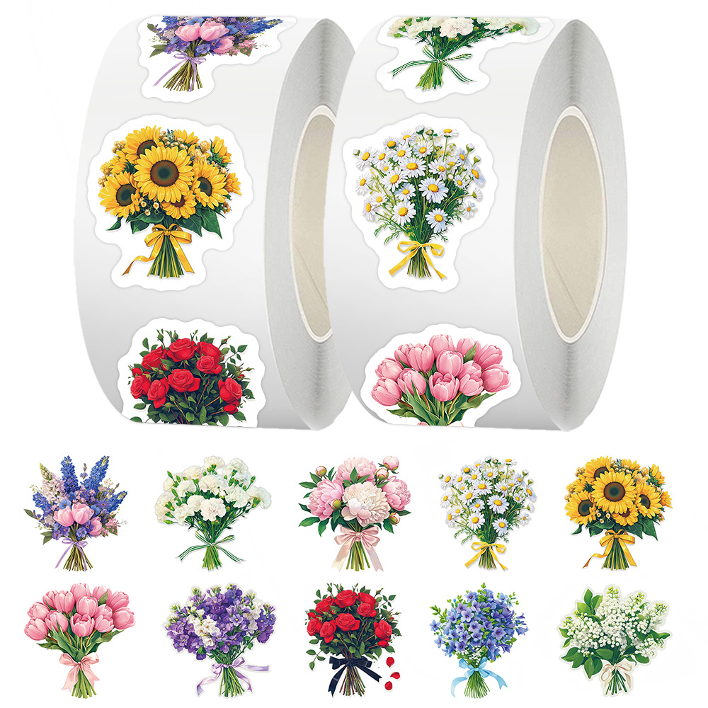 TEMU 500 Stickers/roll Bouquet Roll Stickers, Decorative Gift, Stickers, Irregular Stickers, Handmade Flower Material, Office Supplies, All-purpose