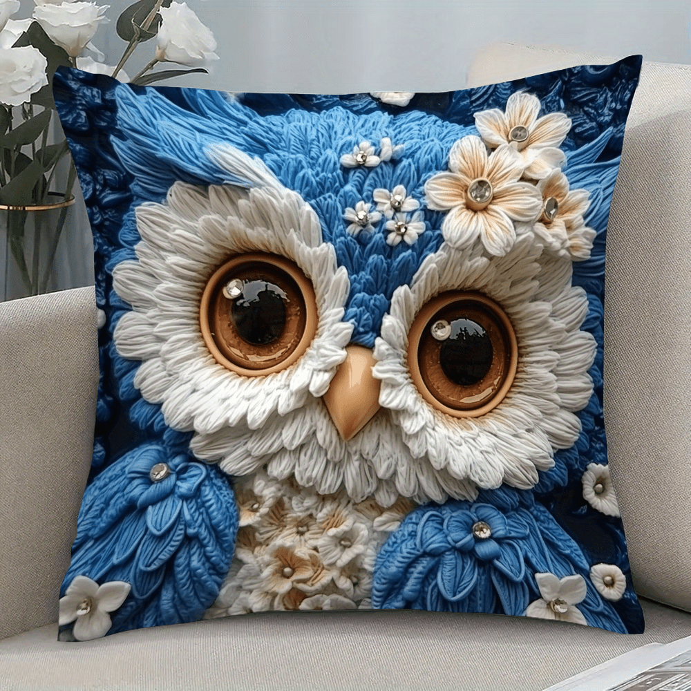 

1pc Vintage Owl Throw Pillow Cover, Hand Washable Polyester Decorative Cushion Case, Woven Farmhouse Style, With Zipper Closure, For Sofa, Bed, Outdoor - Ideal Gift For Valentine's Day